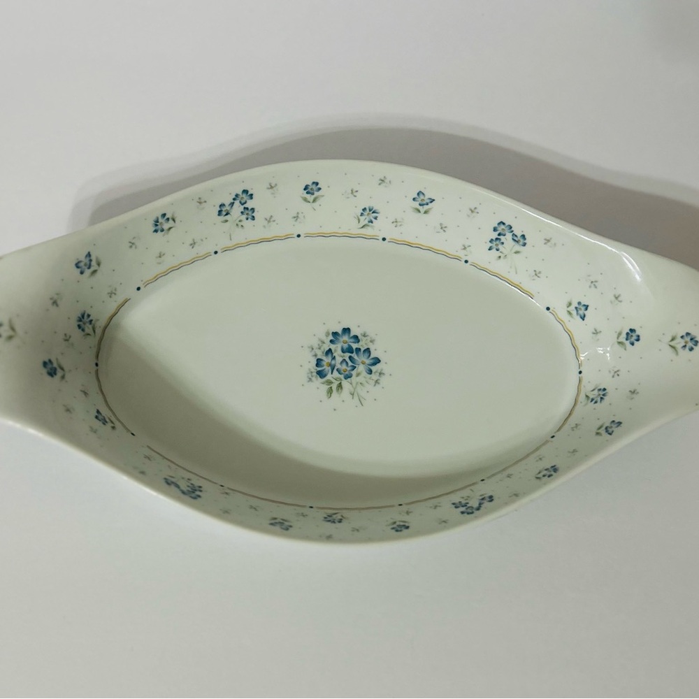 Provence Fine Porcelain Blue Corn Flower Oval Baking Dish VTG Stafford England